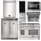 Forno Appliance Package - 48 Inch Dual Fuel Range, Range Hood, Refrigerator, Microwave Drawer, Dishwasher, Wine Cooler, AP-FFSGS6156-48-9