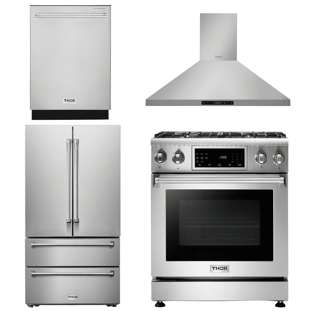 Thor Kitchen Appliance Package - 30 In. Natural Gas Range, Range Hood, Refrigerator, Dishwasher, AP-TRG3001-3