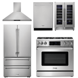 Thor Kitchen Appliance Package - 36 In. Natural Gas Range, Range Hood, Refrigerator, Dishwasher, Wine Cooler, AP-TRG3601-4