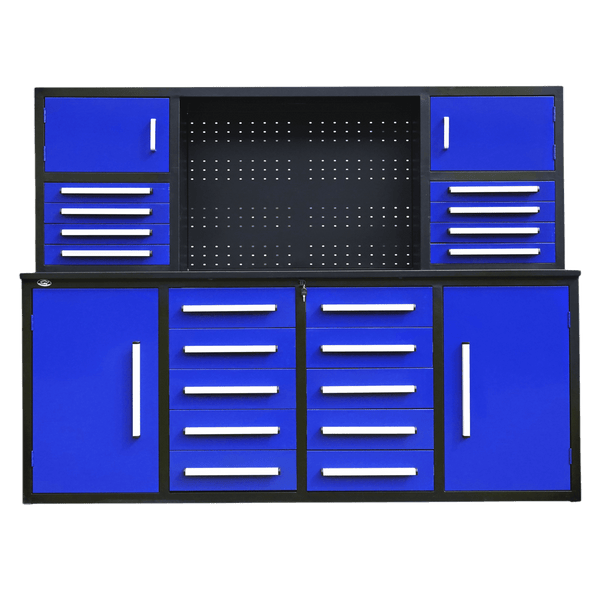 Chery Industrial AS-IS 7' Garage Storage Cabinet with Workbench 18 Drawers & 4 Cabinets & Pegboard