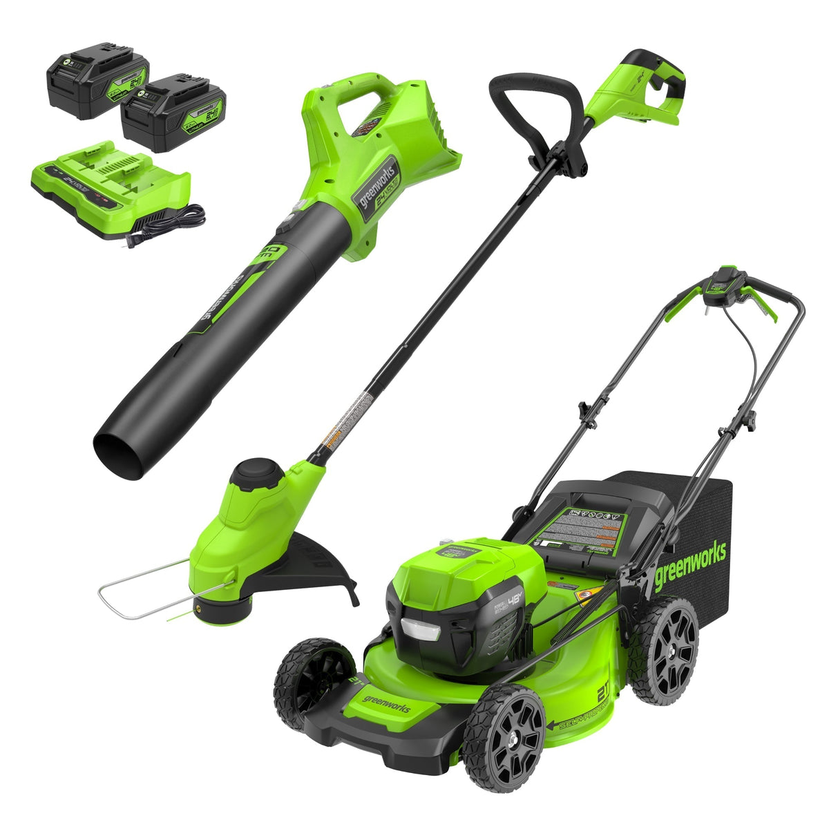 Greenworks 48V 21" Mower, Trimmer & Blower Combo Kit w/ Batteries - 1349002