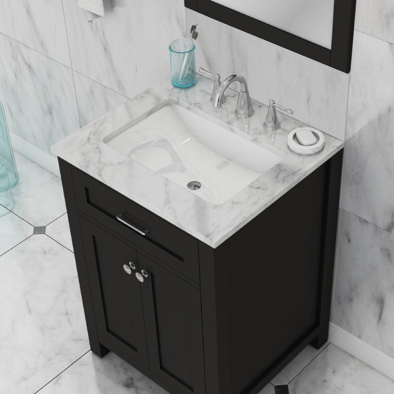 Alya Bath Norwalk 24" Single Espresso Freestanding  Bathroom Vanity With Carrara Marble Top, Ceramic Sink and Wall Mounted Mirror - HE-101-24-E-CWMT + HE-101/102-24-E-M - Backyard Provider