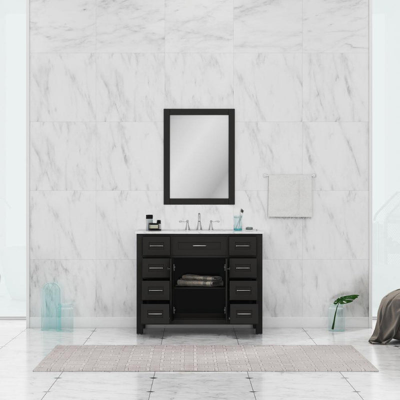 Alya Bath Norwalk 42" Single Espresso Freestanding  Bathroom Vanity With Carrara Marble Top, Ceramic Sink and Wall Mounted Mirror - HE-101-42-E-CWMT + HE-101/102-42-E-M - Backyard Provider