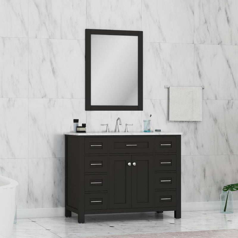 Alya Bath Norwalk 42" Single Espresso Freestanding  Bathroom Vanity With Carrara Marble Top, Ceramic Sink and Wall Mounted Mirror - HE-101-42-E-CWMT + HE-101/102-42-E-M - Backyard Provider