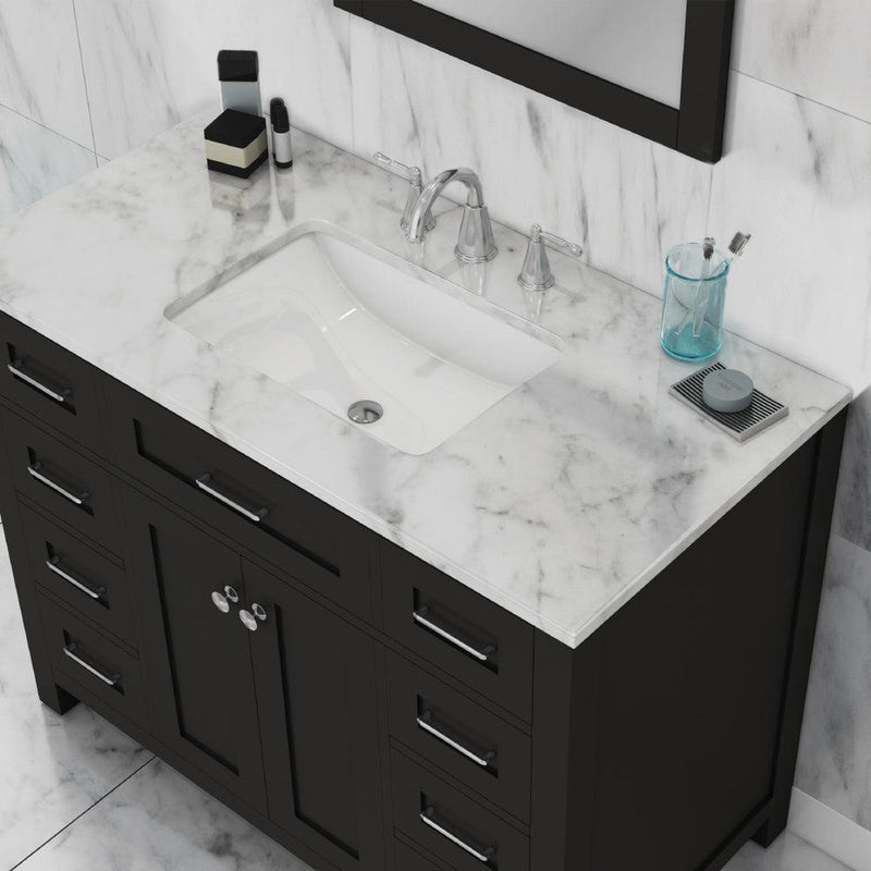 Alya Bath Norwalk 42" Single Espresso Freestanding  Bathroom Vanity With Carrara Marble Top, Ceramic Sink and Wall Mounted Mirror - HE-101-42-E-CWMT + HE-101/102-42-E-M - Backyard Provider