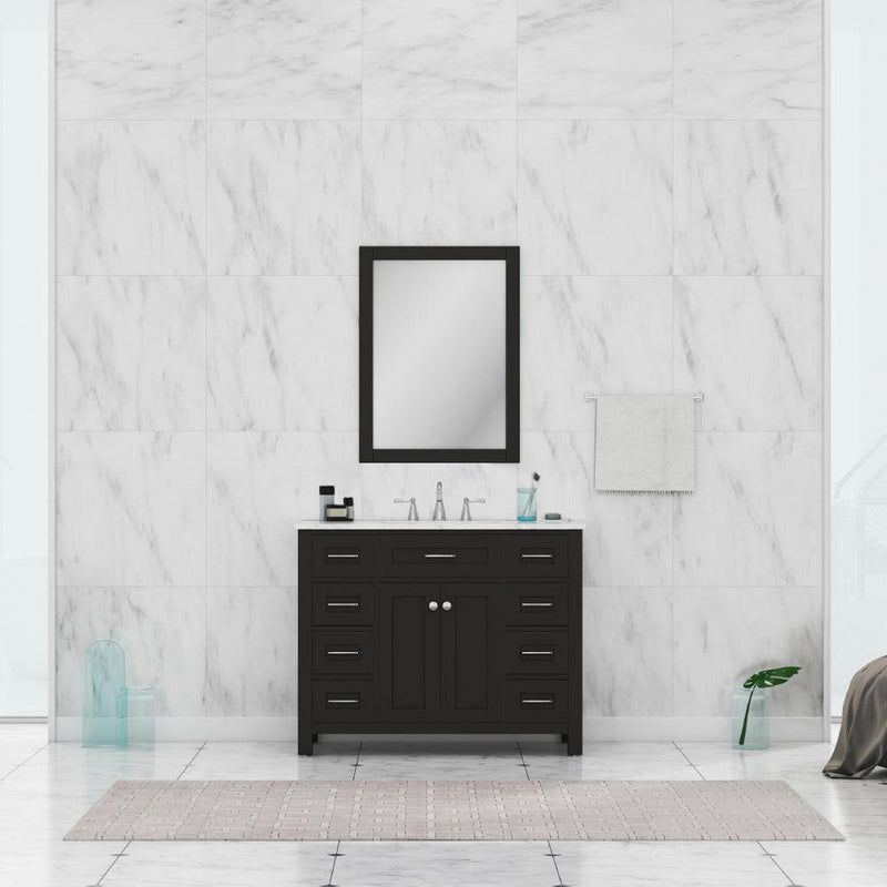 Alya Bath Norwalk 42" Single Espresso Freestanding  Bathroom Vanity With Carrara Marble Top, Ceramic Sink and Wall Mounted Mirror - HE-101-42-E-CWMT + HE-101/102-42-E-M - Backyard Provider