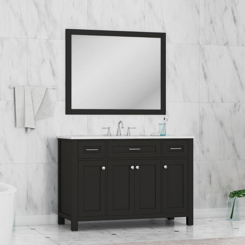 Alya Bath Norwalk 48" Single Espresso Freestanding  Bathroom Vanity With Carrara Marble Top, Ceramic Sink and Wall Mounted Mirror - HE-101-48-E-CWMT + HE-101/102-42-E-M - Backyard Provider