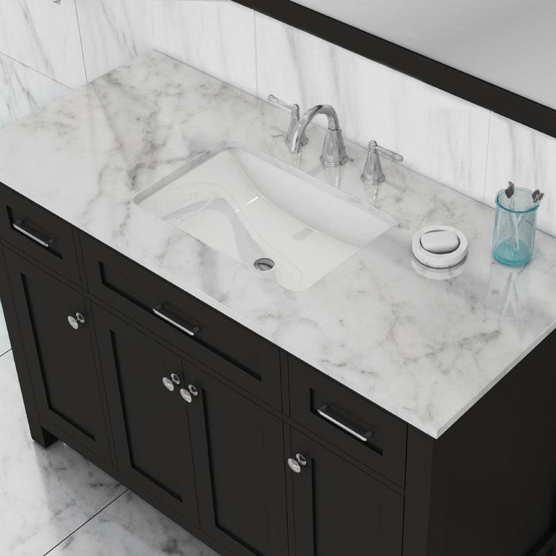 Alya Bath Norwalk 48" Single Espresso Freestanding  Bathroom Vanity With Carrara Marble Top, Ceramic Sink and Wall Mounted Mirror - HE-101-48-E-CWMT + HE-101/102-42-E-M - Backyard Provider