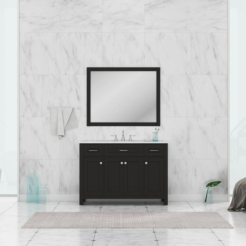 Alya Bath Norwalk 48" Single Espresso Freestanding  Bathroom Vanity With Carrara Marble Top, Ceramic Sink and Wall Mounted Mirror - HE-101-48-E-CWMT + HE-101/102-42-E-M - Backyard Provider