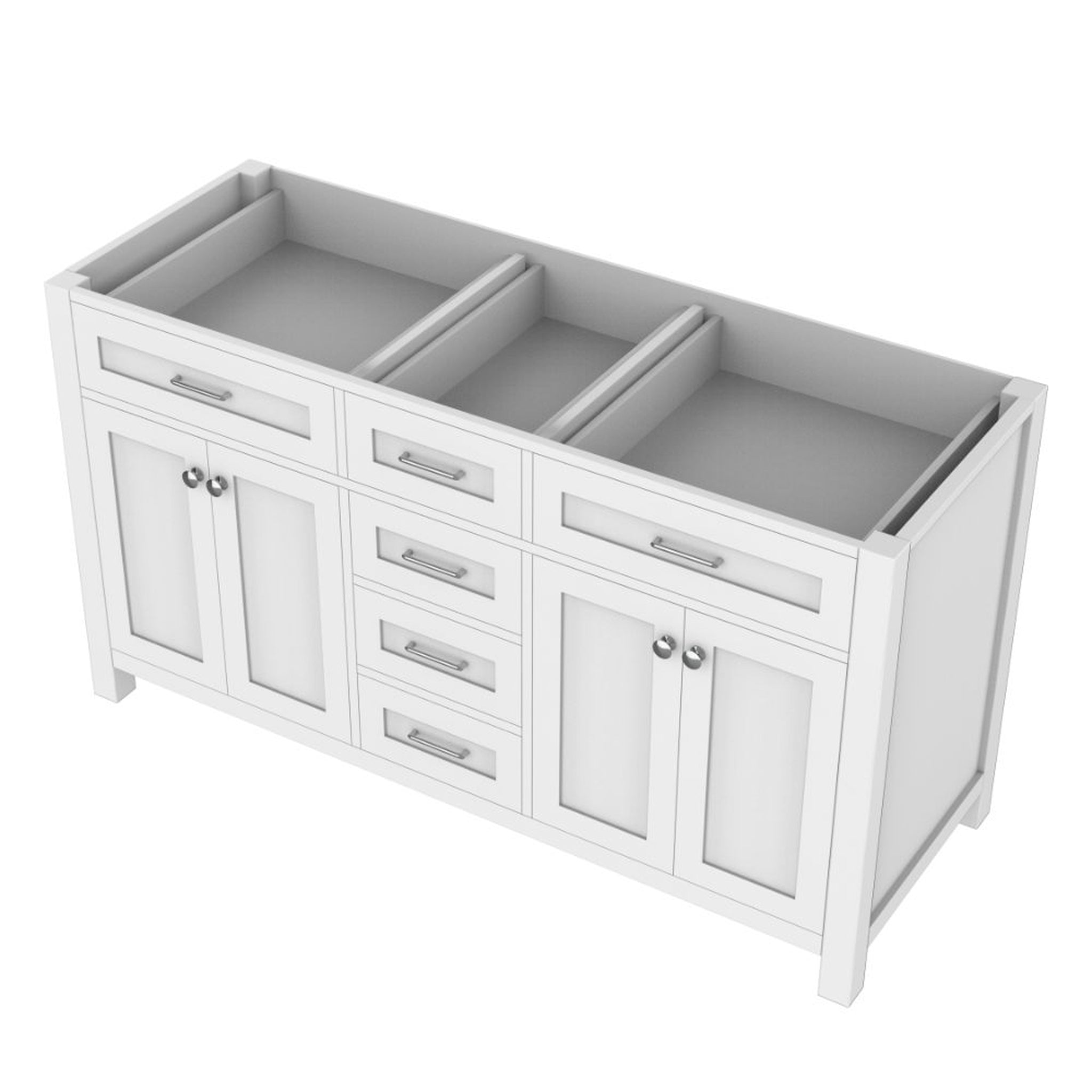 Alya Bath Norwalk 60" Double White Freestanding  Bathroom Vanity  With Brushed Nickel Edge Handles - HE-101-60D-W - Backyard Provider