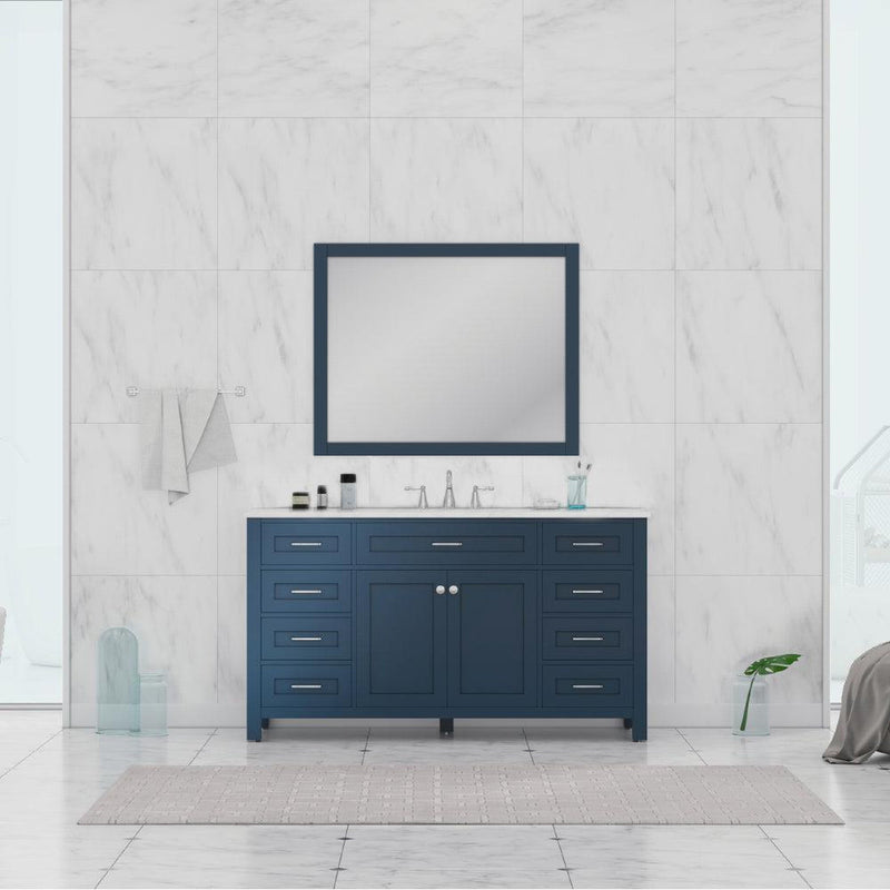 Alya Bath Norwalk 60" Single Blue Freestanding Single Bathroom Vanity With Carrara Marble Top, Ceramic Sink and Wall Mounted Mirror - HE-101-60S-B-CWMT - Backyard Provider