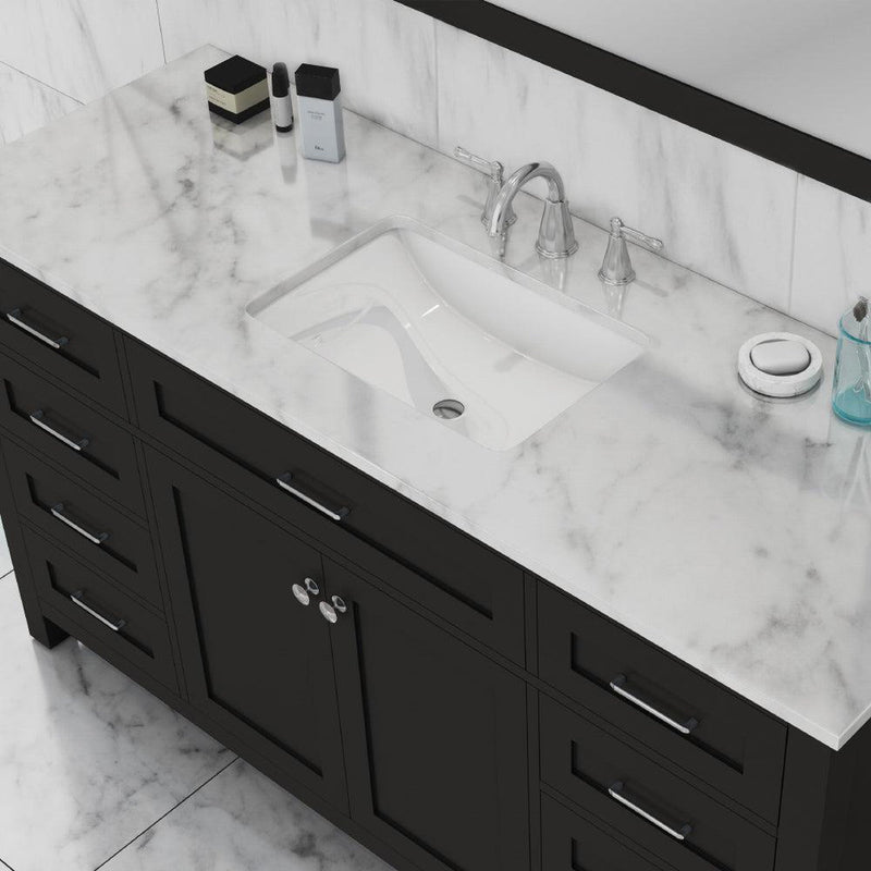 Alya Bath Norwalk 60" Single Espresso Freestanding  Bathroom Vanity With Carrara Marble Top, Ceramic Sink and Wall Mounted Mirror - HE-101-60S-E-CWMT + AT-48-M-B - Backyard Provider