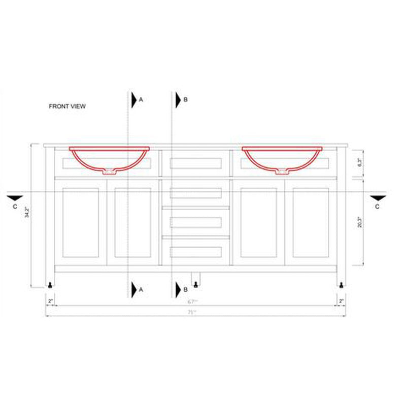 Alya Bath Norwalk 72" Double Espresso Freestanding  Bathroom Vanity With Carrara Marble Top, Ceramic Sink and Two Mirrors - HE-101-72D-E-CWMT + 2x HE-101/102-30-E-M - Backyard Provider