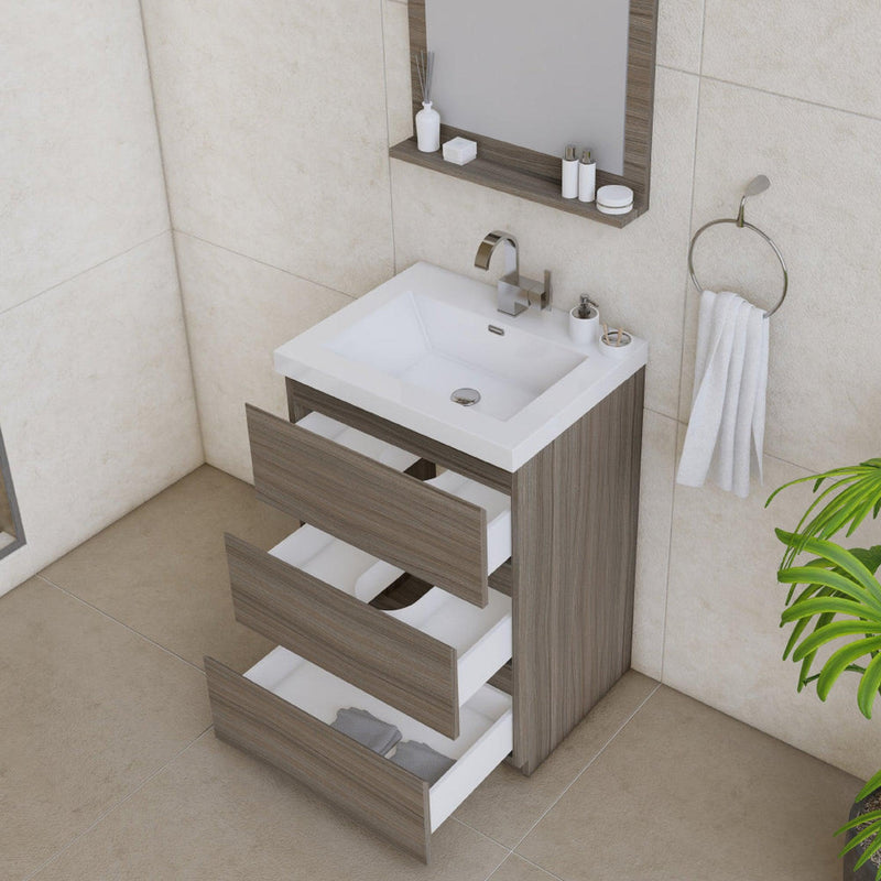 Alya Bath Paterno 24" Single Gray Modern Freestanding Bathroom Vanity With Acrylic Top and Integrated Sink - AB-MOA24-G - Backyard Provider