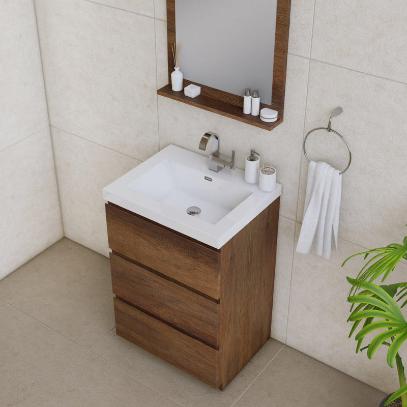 Alya Bath Paterno 24" Single Rosewood Modern Freestanding Bathroom Vanity With Acrylic Top and Integrated Sink - AB-MOA24-RW - Backyard Provider