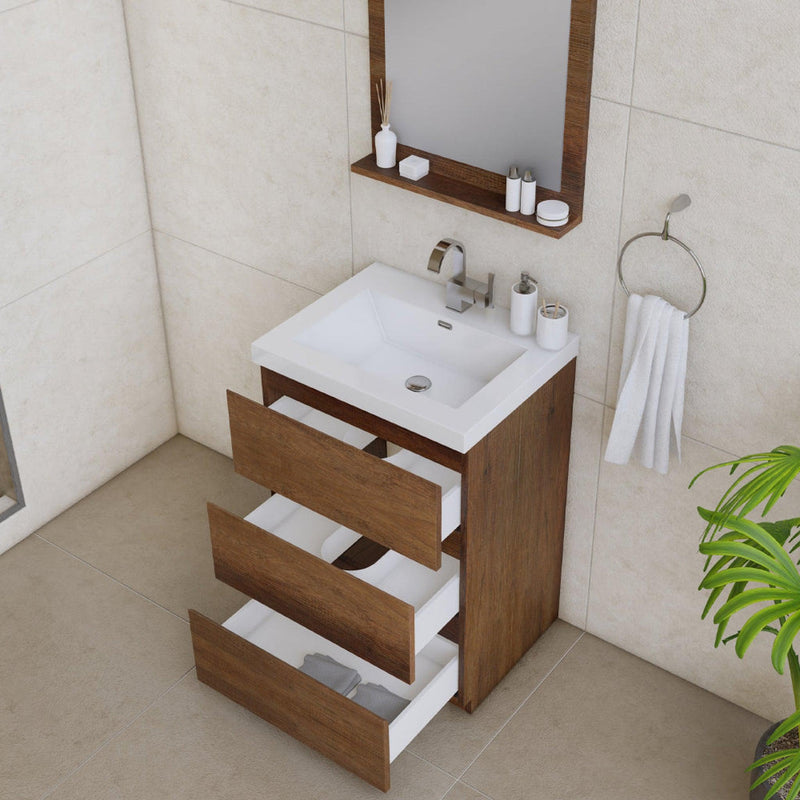 Alya Bath Paterno 24" Single Rosewood Modern Freestanding Bathroom Vanity With Acrylic Top and Integrated Sink - AB-MOA24-RW - Backyard Provider