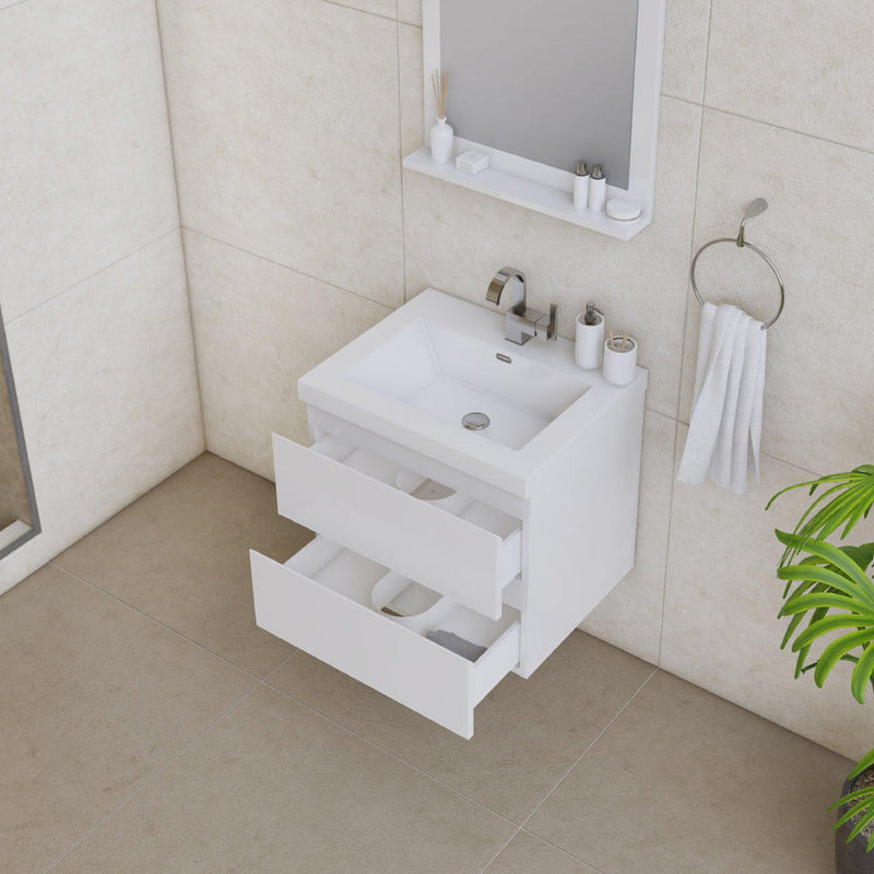 Alya Bath Paterno 24" Single White Modern Wall Mounted  Bathroom Vanity With Acrylic Top and Integrated Sink - AB-MOF24-W - Backyard Provider