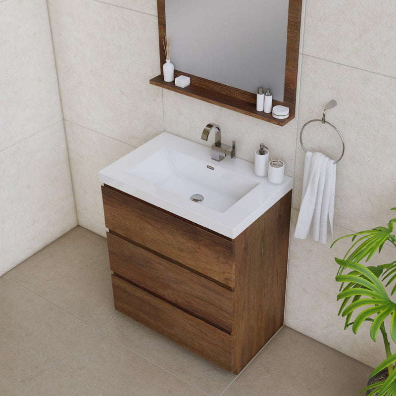 Alya Bath Paterno 30" Single Rosewood  Modern Freestanding  Bathroom Vanity With Acrylic Top and Integrated Sink - AB-MOA30-RW - Backyard Provider