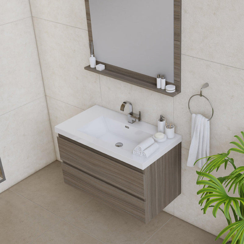 Alya Bath Paterno 36" Single Gray Modern Wall Mounted  Bathroom Vanity With Acrylic Top and Integrated Sink - AB-MOF36-G - Backyard Provider