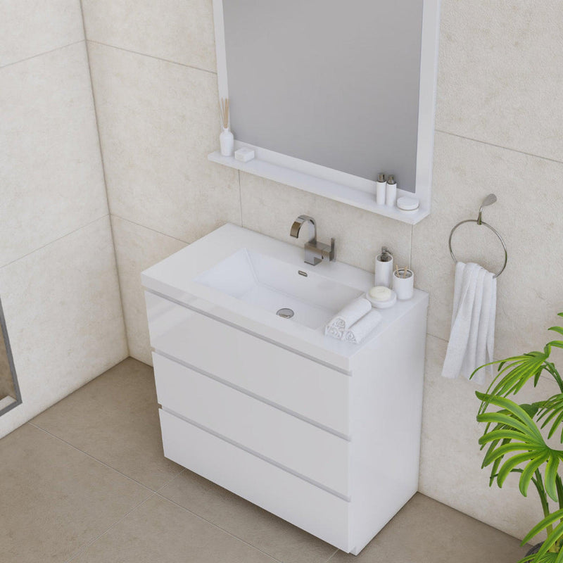 Alya Bath Paterno 36" Single White Modern Freestanding  Bathroom Vanity With Acrylic Top and Integrated Sink - AB-MOA36-W - Backyard Provider