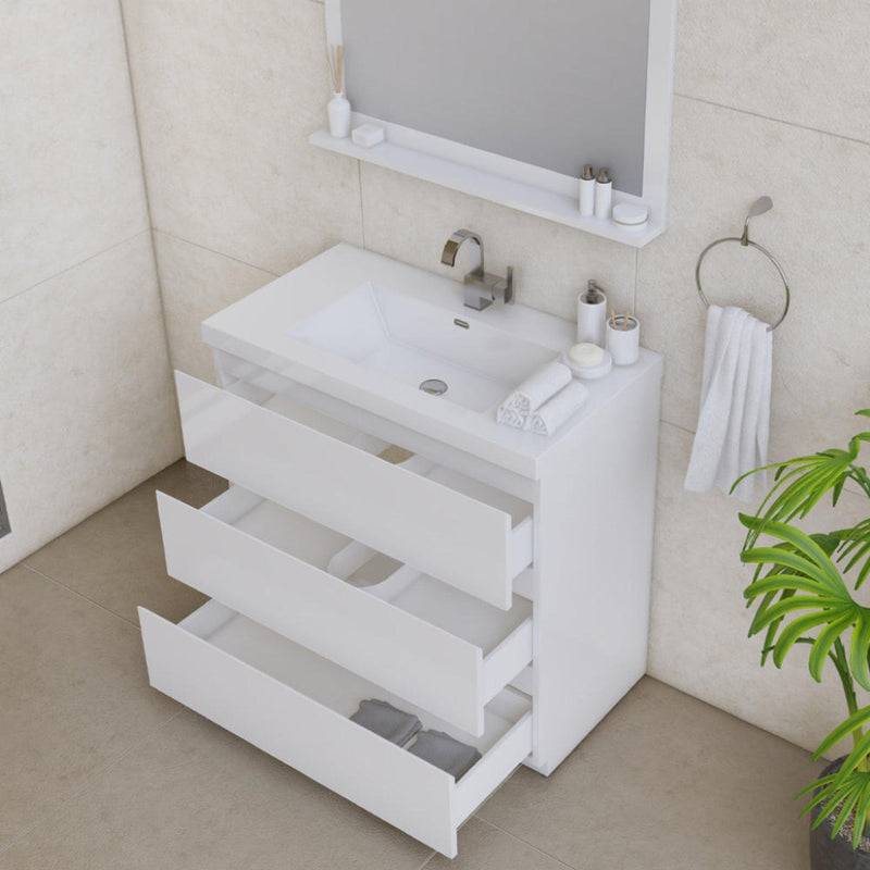 Alya Bath Paterno 36" Single White Modern Freestanding  Bathroom Vanity With Acrylic Top and Integrated Sink - AB-MOA36-W - Backyard Provider