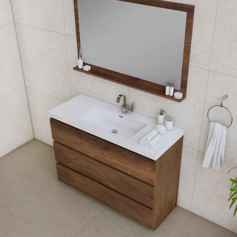 Alya Bath Paterno 48" Single Rosewood Modern Freestanding  Bathroom Vanity With Acrylic Top and Integrated Sink - AB-MOA48-RW - Backyard Provider