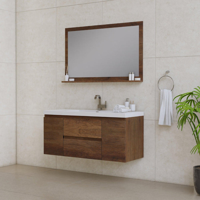 Alya Bath Paterno 48" Single Rosewood Modern Wall Mounted  Bathroom Vanity With Acrylic Top and Integrated Sink - AB-MOF48-RW - Backyard Provider