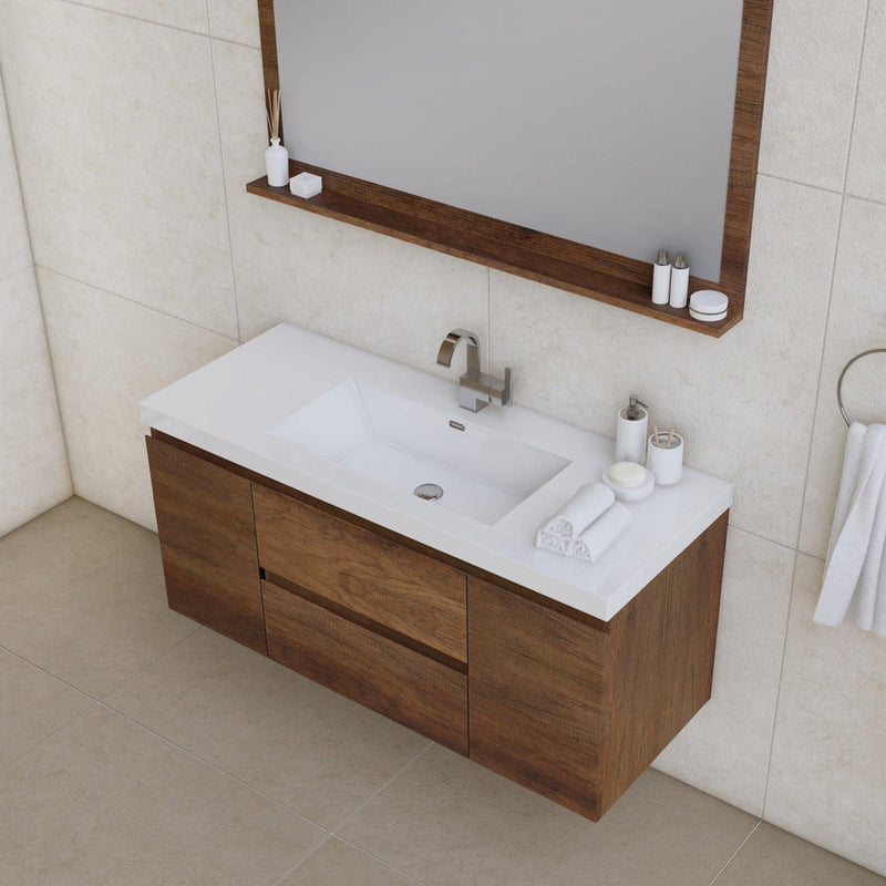 Alya Bath Paterno 48" Single Rosewood Modern Wall Mounted  Bathroom Vanity With Acrylic Top and Integrated Sink - AB-MOF48-RW - Backyard Provider