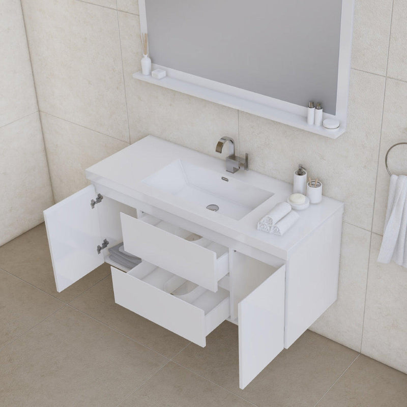 Alya Bath Paterno 48" Single White Modern Wall Mounted  Bathroom Vanity With Acrylic Top and Integrated Sink - AB-MOF48-W - Backyard Provider