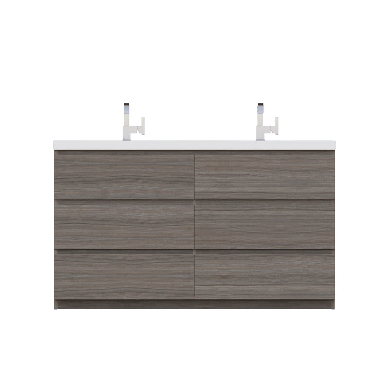 Alya Bath Paterno 60" Double Gray Modern Freestanding  Bathroom Vanity With Acrylic Top and Integrated  Sink - AB-MOA60D-G - Backyard Provider