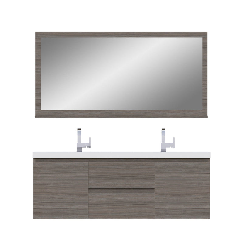 Alya Bath Paterno 60" Double Gray Modern Wall Mounted Bathroom Vanity With Acrylic Top and Integrated Sink - AB-MOF60D-G - Backyard Provider