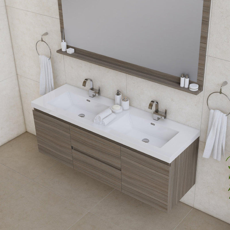 Alya Bath Paterno 60" Double Gray Modern Wall Mounted Bathroom Vanity With Acrylic Top and Integrated Sink - AB-MOF60D-G - Backyard Provider