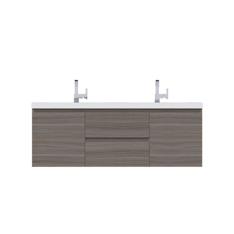 Alya Bath Paterno 60" Double Gray Modern Wall Mounted Bathroom Vanity With Acrylic Top and Integrated Sink - AB-MOF60D-G - Backyard Provider