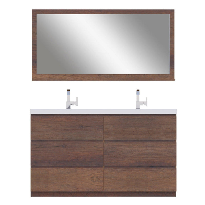 Alya Bath Paterno 60" Double Rosewood  Modern Freestanding  Bathroom Vanity With Acrylic Top and Integrated Sink - AB-MOA60D-RW - Backyard Provider