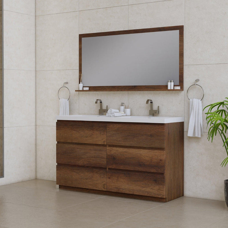 Alya Bath Paterno 60" Double Rosewood  Modern Freestanding  Bathroom Vanity With Acrylic Top and Integrated Sink - AB-MOA60D-RW - Backyard Provider