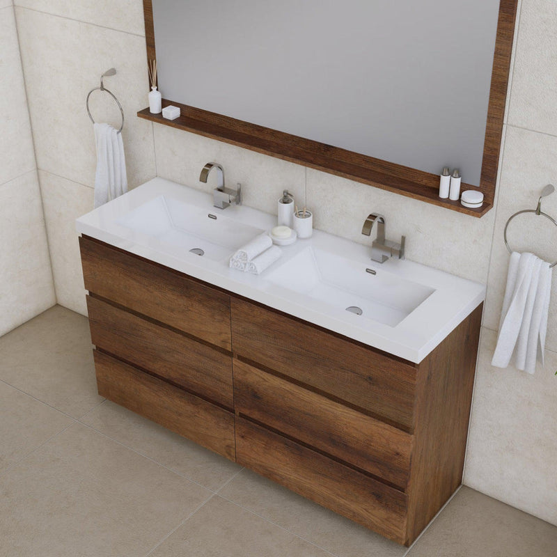 Alya Bath Paterno 60" Double Rosewood  Modern Freestanding  Bathroom Vanity With Acrylic Top and Integrated Sink - AB-MOA60D-RW - Backyard Provider