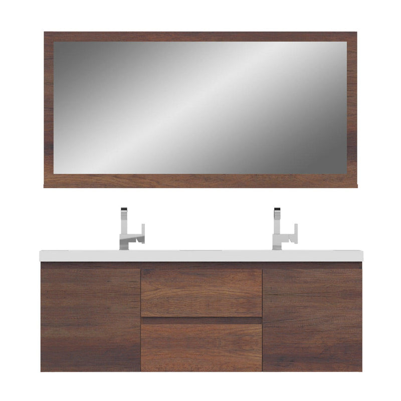 Alya Bath Paterno 60" Double Rosewood Modern Wall Mounted  Bathroom Vanity With Acrylic Top and Integrated Sink - AB-MOF60D-RW - Backyard Provider