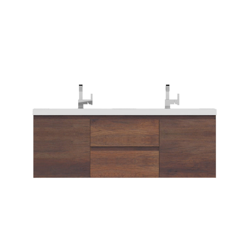 Alya Bath Paterno 60" Double Rosewood Modern Wall Mounted  Bathroom Vanity With Acrylic Top and Integrated Sink - AB-MOF60D-RW - Backyard Provider