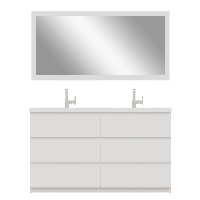 Alya Bath Paterno 60" Double White Modern Freestanding  Bathroom Vanity With Acrylic Top and Integrated Sink - AB-MOA60D-W - Backyard Provider