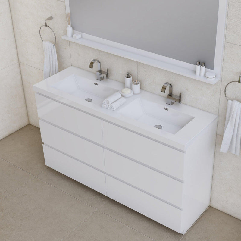 Alya Bath Paterno 60" Double White Modern Freestanding  Bathroom Vanity With Acrylic Top and Integrated Sink - AB-MOA60D-W - Backyard Provider