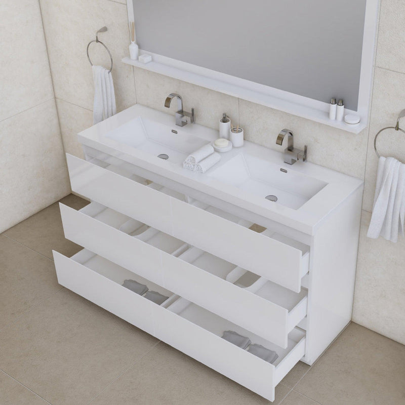 Alya Bath Paterno 60" Double White Modern Freestanding  Bathroom Vanity With Acrylic Top and Integrated Sink - AB-MOA60D-W - Backyard Provider