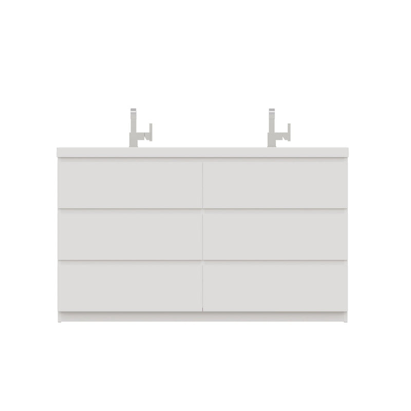 Alya Bath Paterno 60" Double White Modern Freestanding  Bathroom Vanity With Acrylic Top and Integrated Sink - AB-MOA60D-W - Backyard Provider