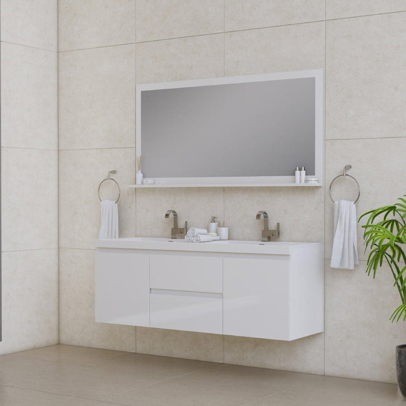 Alya Bath Paterno 60" Double White Modern Wall Mounted  Bathroom Vanity With Acrylic Top and Integrated Sink - AB-MOF60D-W - Backyard Provider