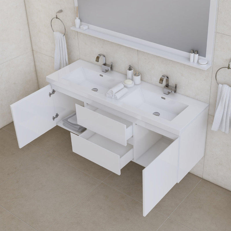 Alya Bath Paterno 60" Double White Modern Wall Mounted  Bathroom Vanity With Acrylic Top and Integrated Sink - AB-MOF60D-W - Backyard Provider