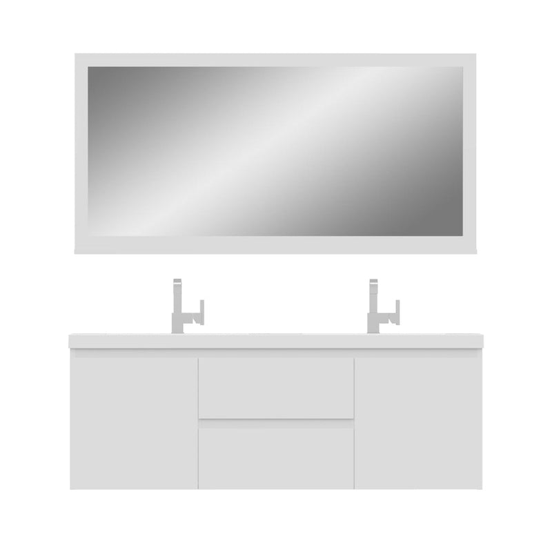 Alya Bath Paterno 60" Double White Modern Wall Mounted  Bathroom Vanity With Acrylic Top and Integrated Sink - AB-MOF60D-W - Backyard Provider