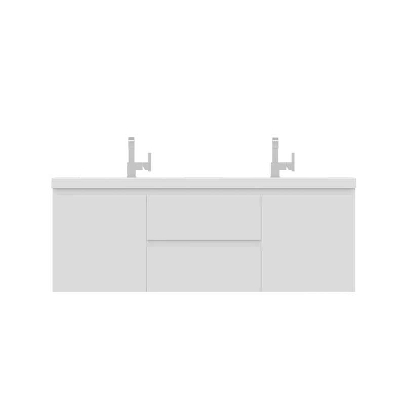 Alya Bath Paterno 60" Double White Modern Wall Mounted  Bathroom Vanity With Acrylic Top and Integrated Sink - AB-MOF60D-W - Backyard Provider