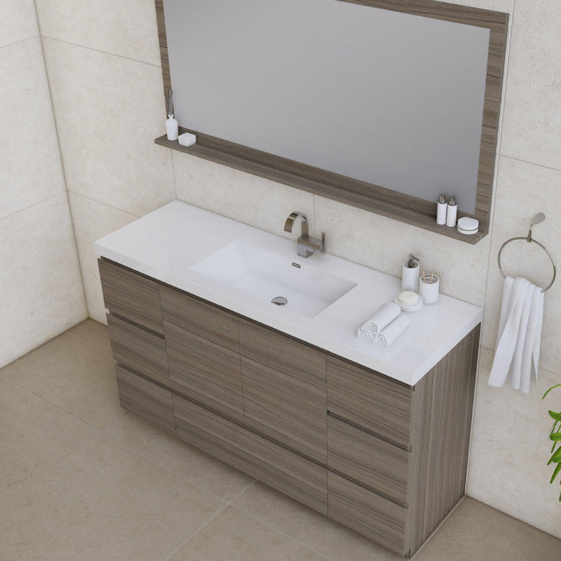 Alya Bath Paterno 60" Single Gray Modern Freestanding Single Bathroom Vanity With Acrylic Top and Integrated  Sink - AB-MOA60S-G - Backyard Provider