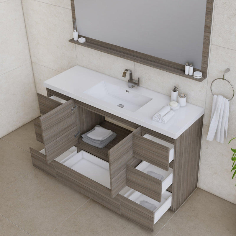 Alya Bath Paterno 60" Single Gray Modern Freestanding Single Bathroom Vanity With Acrylic Top and Integrated  Sink - AB-MOA60S-G - Backyard Provider