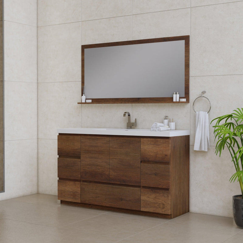 Alya Bath Paterno 60" Single Rosewood Modern Freestanding  Bathroom Vanity With Acrylic Top and Integrated Sink - AB-MOA60S-RW - Backyard Provider