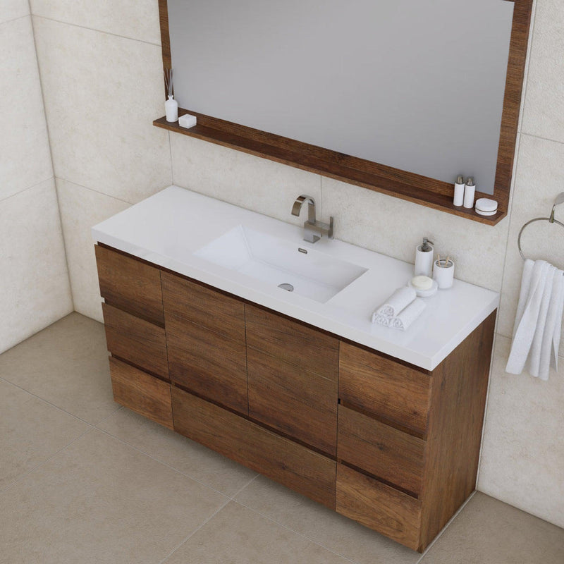 Alya Bath Paterno 60" Single Rosewood Modern Freestanding  Bathroom Vanity With Acrylic Top and Integrated Sink - AB-MOA60S-RW - Backyard Provider